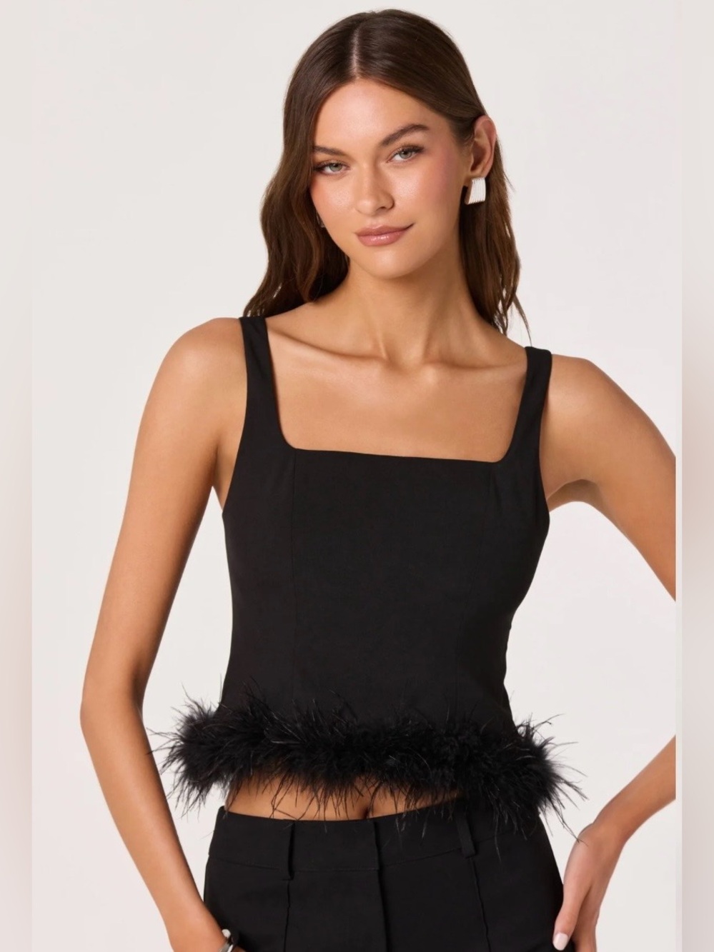 Astr the Label Black Feather Hem Corset top size large